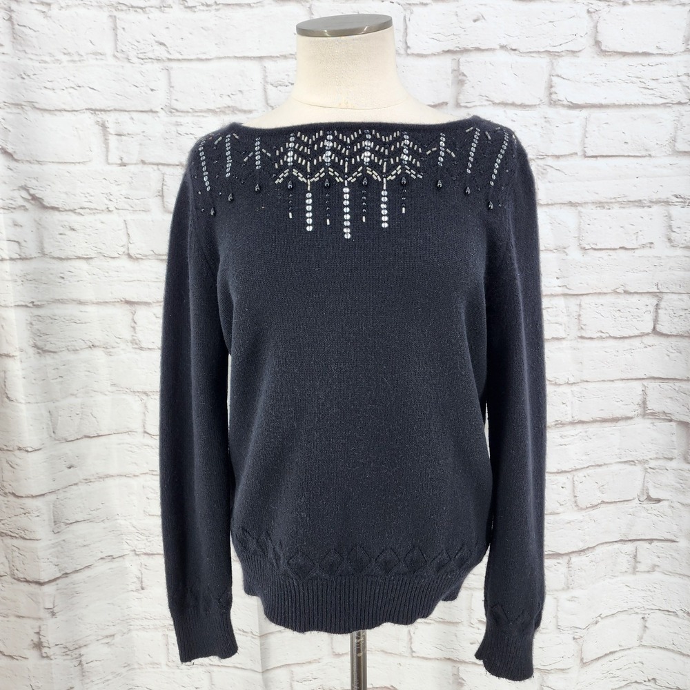 Vintage Angora Knit Sweater Dark Coquette Cottagecore Wool Blend Beaded Large